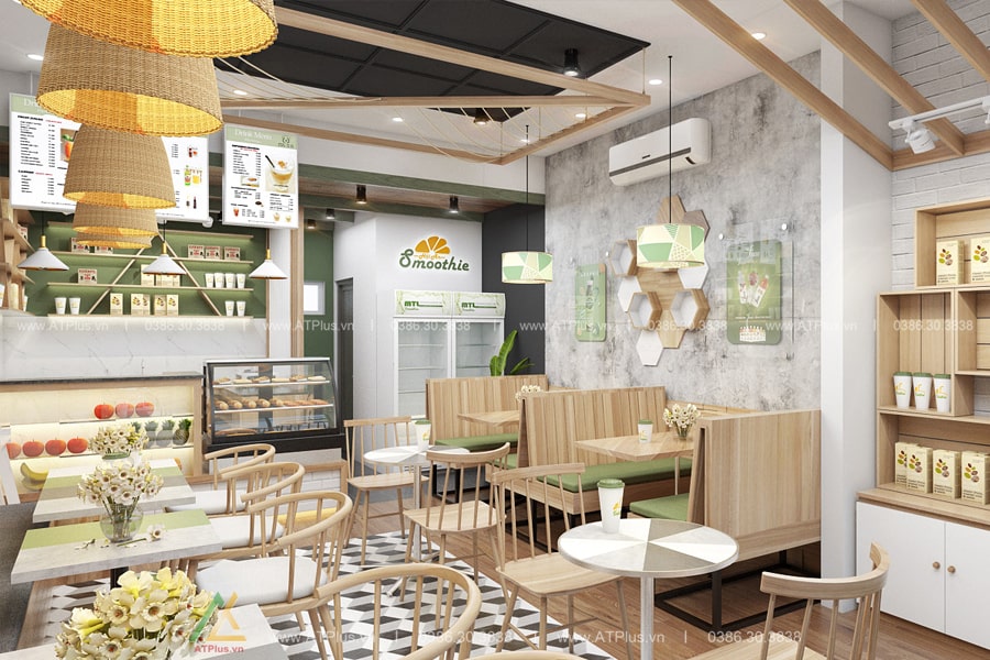 THIẾT KẾ THI CÔNG NỘI THẤT QUÁN TRÀ SỮA, TRÀ CHANH TẠI HƯNG YÊN Thiết kế thi công nội thất quán trà sữa tại Hà Nam