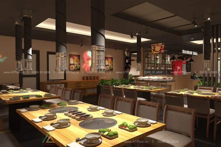 Trang trí thiết kế thi công nội thất nhà hàng lẩu nướng BBQ