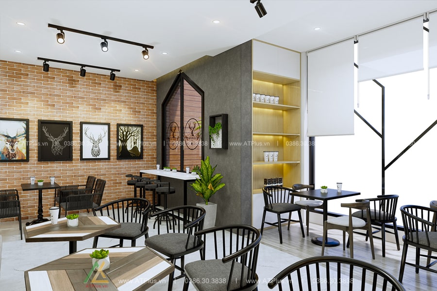 Trang trí thiết kế thi công nội thất quán cafe 5m mặt tiền