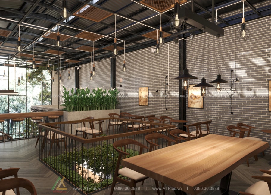 Trang trí thiết kế thi công nội thất quán cafe 5m mặt tiền