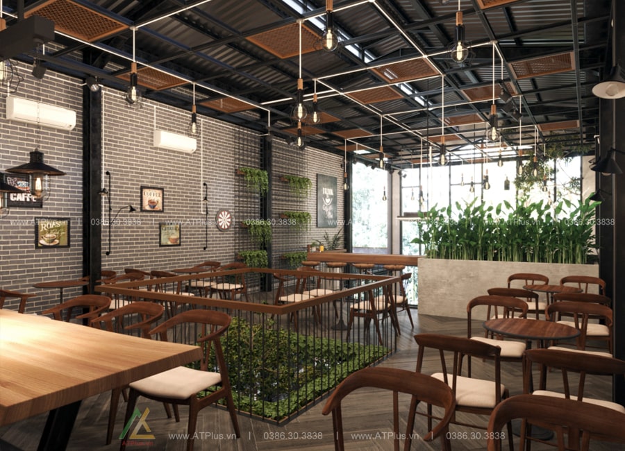 Trang trí thiết kế thi công nội thất quán cafe 5m mặt tiền
