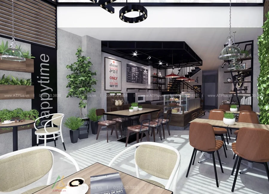 Trang trí thiết kế thi công nội thất quán cafe nhà ống lô phố