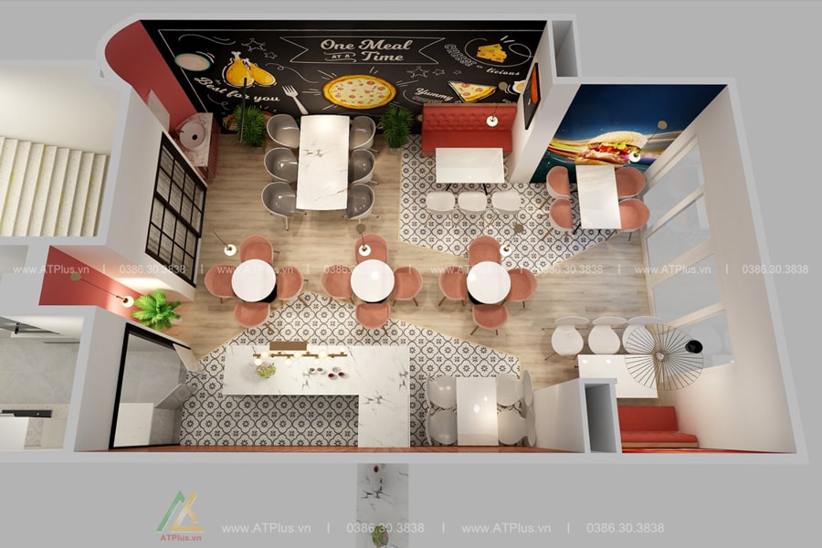 Trang trí thiết kế thi công nội thất nhà hàng thức ăn nhanh fast food