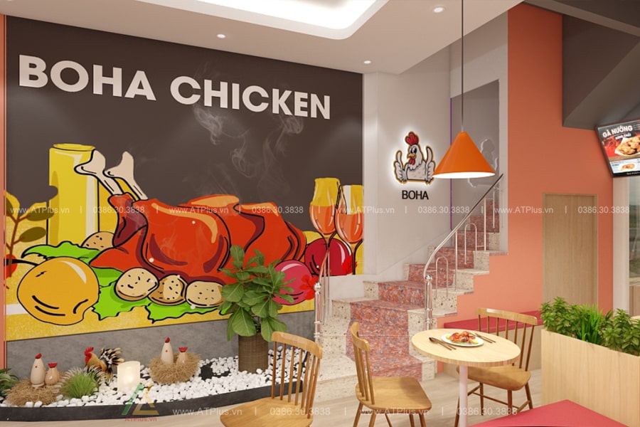 Trang trí thiết kế thi công nội thất nhà hàng thức ăn nhanh fast food