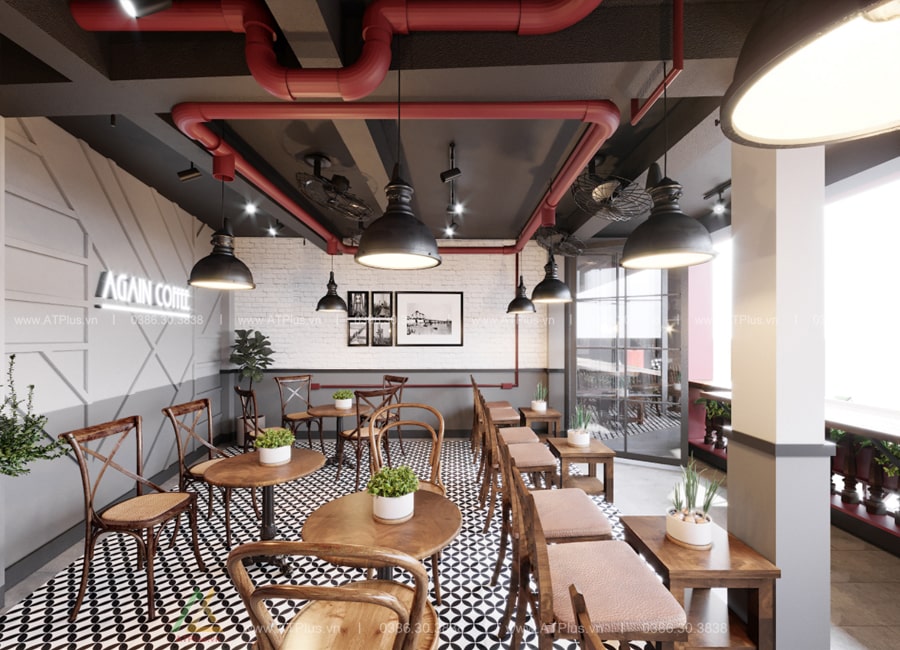 Trang trí thiết kế thi công nội thất quán cafe không gian mở